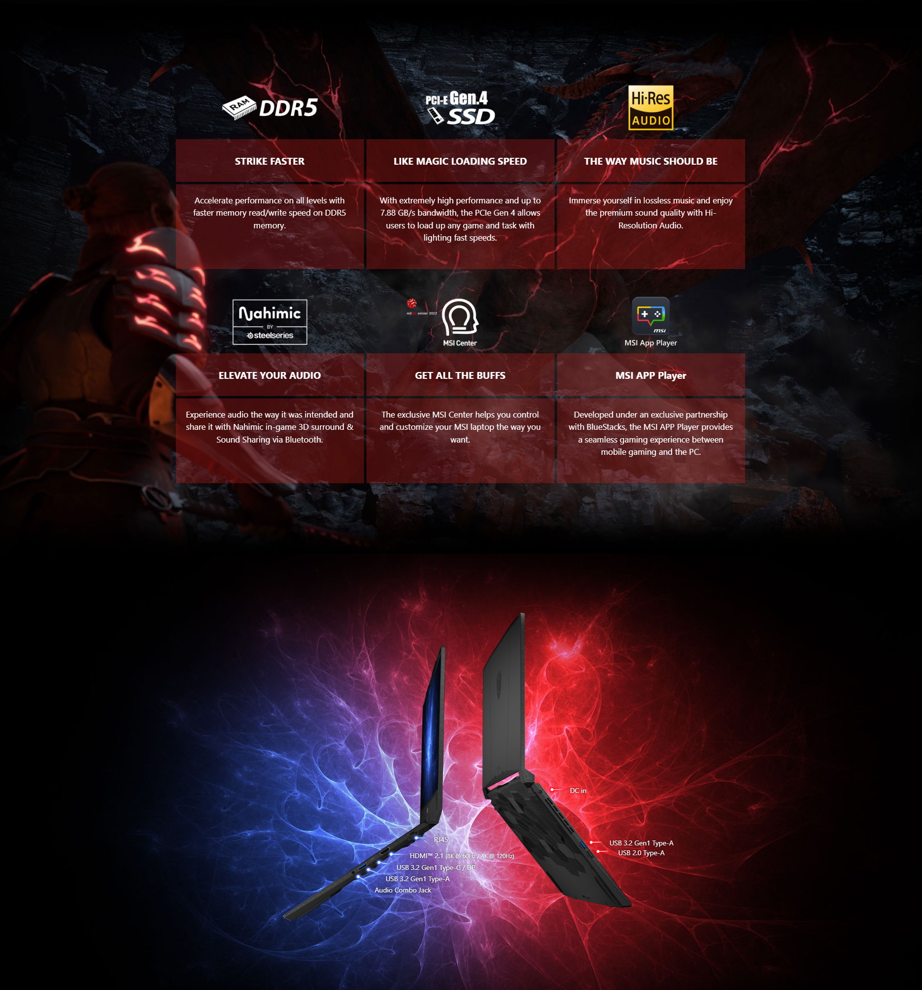 A large marketing image providing additional information about the product MSI Katana 15 (B13V) - 15.6" 144Hz, 13th Gen i9, RTX 4060, 16GB/512GB - Win 11 Gaming Notebook - Additional alt info not provided